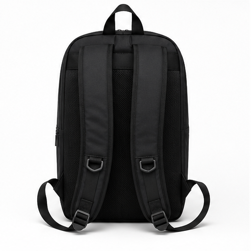 The BadmintonHQ Badminton Backpack - Black by BadmintonHQ is shown from the back with two padded shoulder straps, mesh ventilation, and adjustable buckles on a white background—perfect for carrying your badminton kit comfortably and in style.