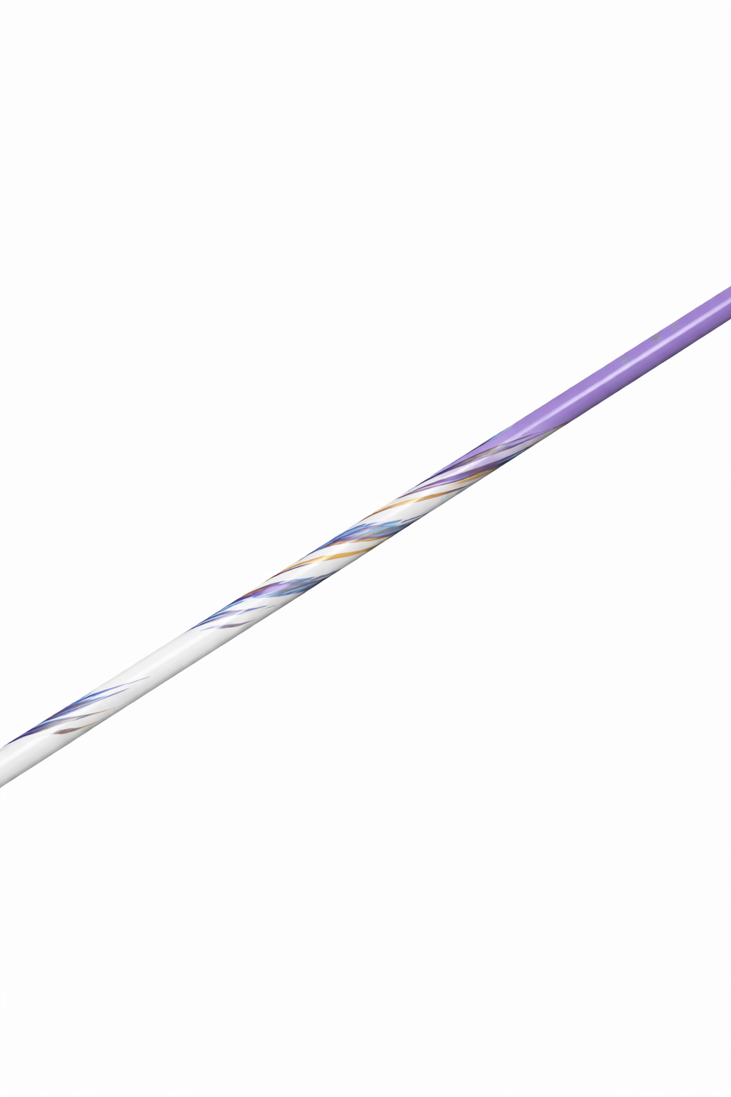 A close-up of the Li-Ning BladeX 600 4U Badminton Racket in white and purple, featuring a sleek shaft with a spiral metallic pattern and ultra carbon build, displayed against a white background.