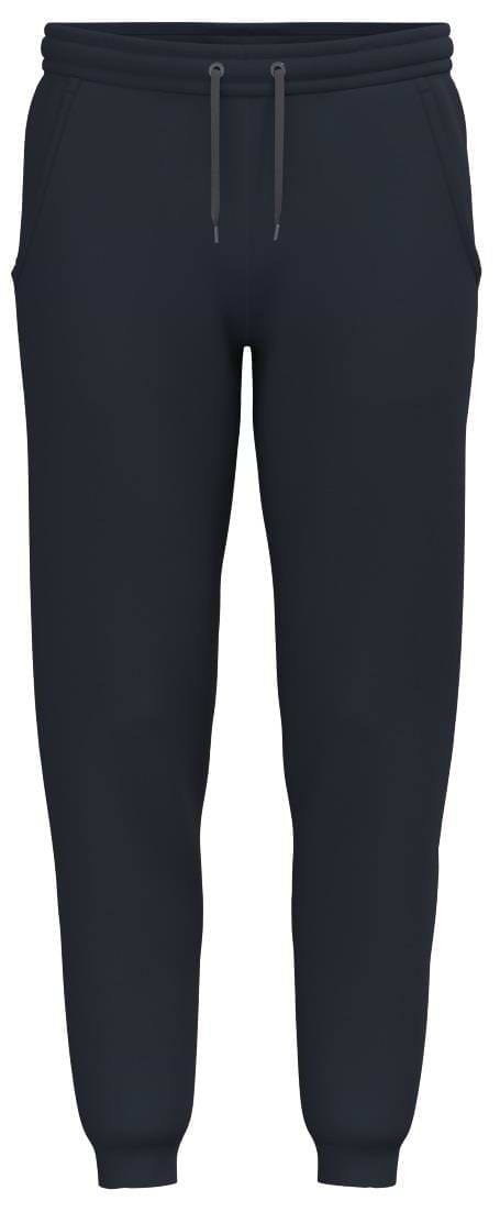 The HEAD Club Original Mens Badminton Pants in navy are made from soft French terry, featuring an elastic waistband with drawstrings, rib cuffs, and side pockets. They are displayed against a plain white background.