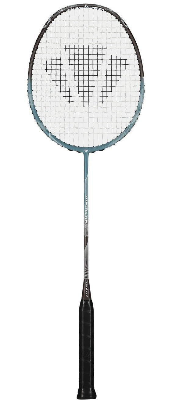 The Carlton Velocitex V410 3U Badminton Racket by Carlton features an even balance, a blue design, and is perfect for intermediate players seeking control and performance.