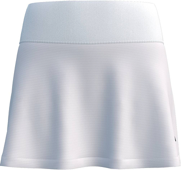 The ADIDAS Court Womens Badminton Skirt - White features a wide waistband and moisture-wicking fabric, shown against a white background.