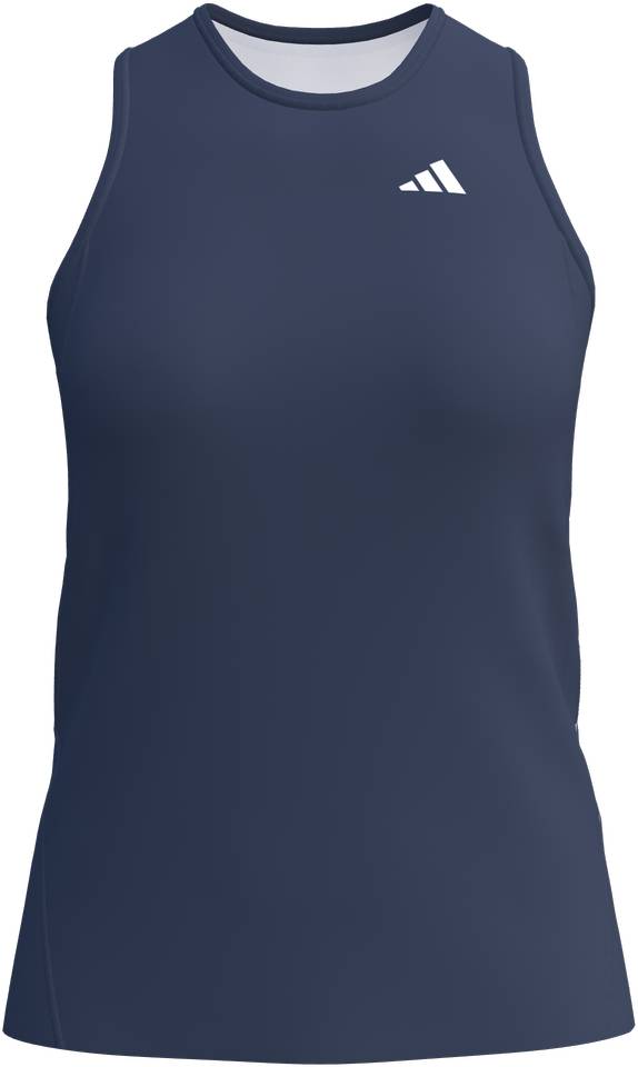 The ADIDAS Court Womens Badminton Tank Top - Navy is a sleeveless top featuring a small white adidas logo on the left chest, shown against a plain white background.
