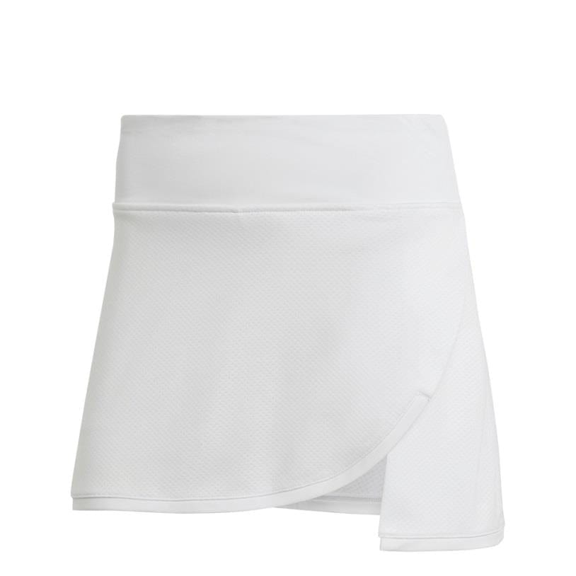 The adidas Women's Club Badminton Skirt in white boasts an overlapping wrap design and is crafted from lightweight AEROREADY fabric, ensuring you stay cool and comfortable on the court.