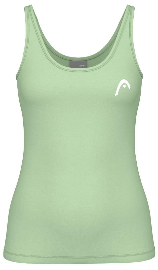 The HEAD Spirit II Women's Tank Top in Celeste is a mint green, sleeveless badminton top with a scoop neckline and small white HEAD logo on the left chest, featuring cooling technology for court comfort.