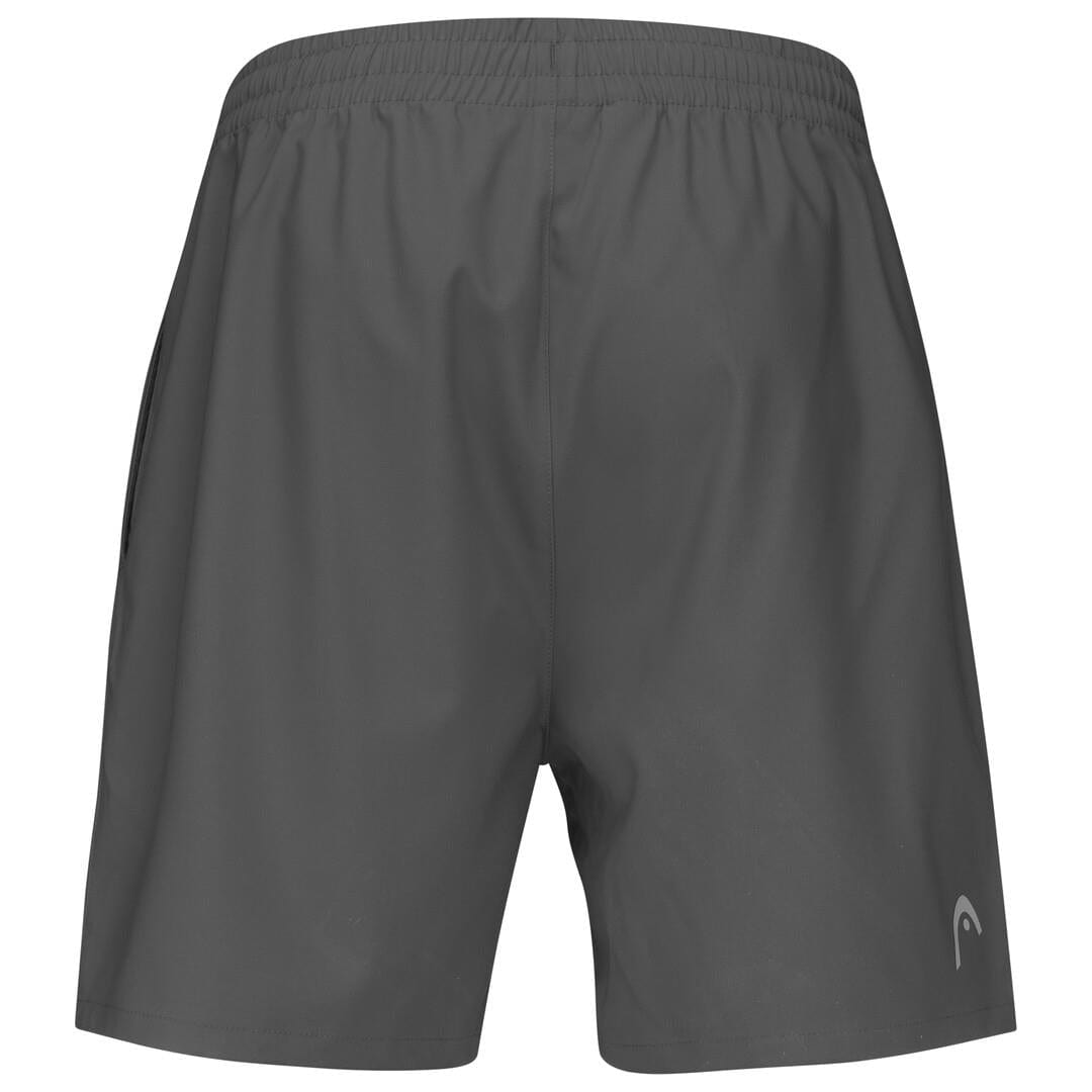 Introducing the HEAD Club Men's Shorts in Antracite Grey, featuring MXM Technology with a moisture transfer microfibre to keep you cool and comfortable. These shorts are designed with an elastic waistband and showcase a small logo on the lower right side, offering a clean and minimalist design without extra patterns or details.