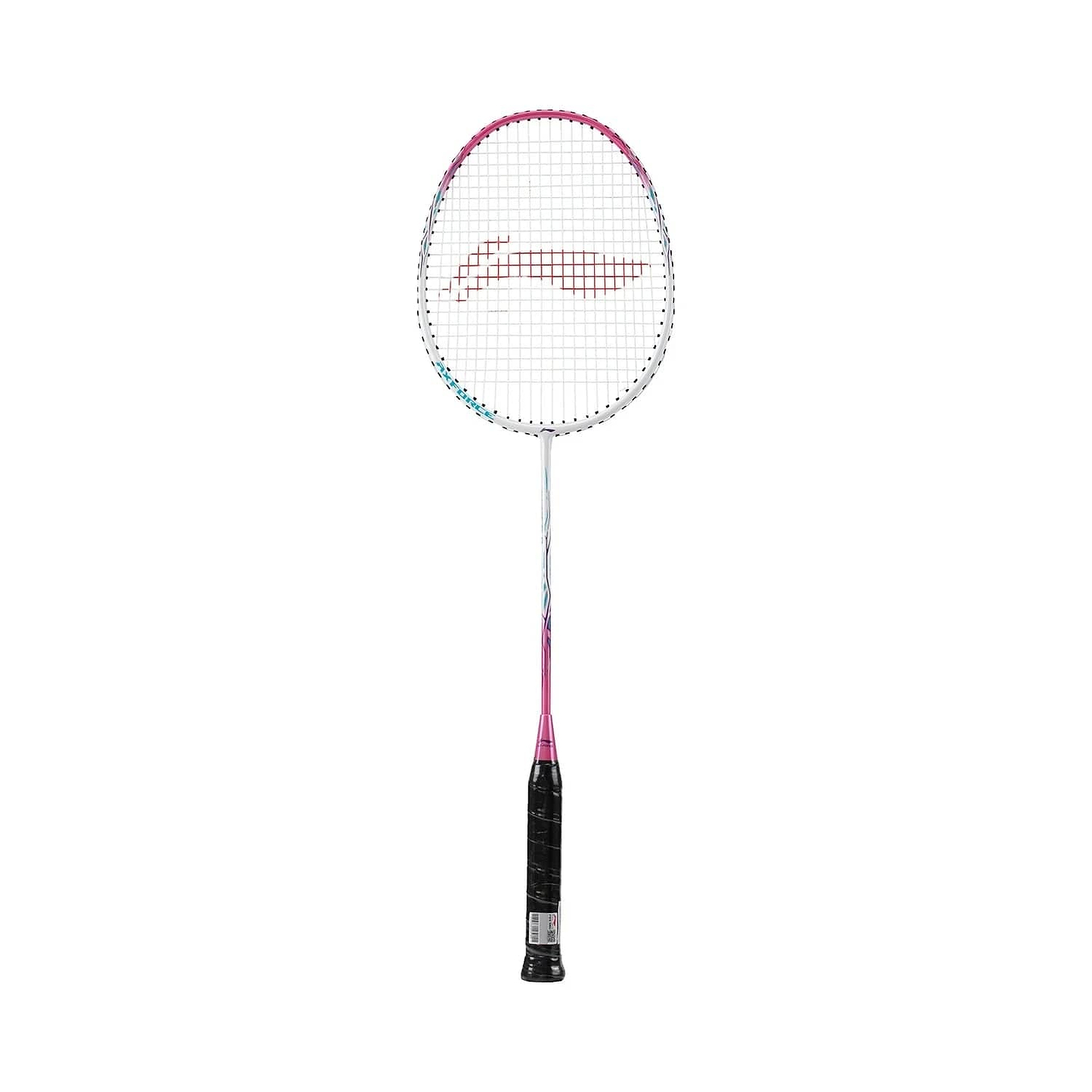 The Li-Ning Axforce 9 3U Badminton Racket in Carmine Rose features a stylish pink and white frame paired with a black handle, along with a distinctive logo on the string bed. This sleek and modern design is enhanced by its head-heavy balance, making it ideal for power players.