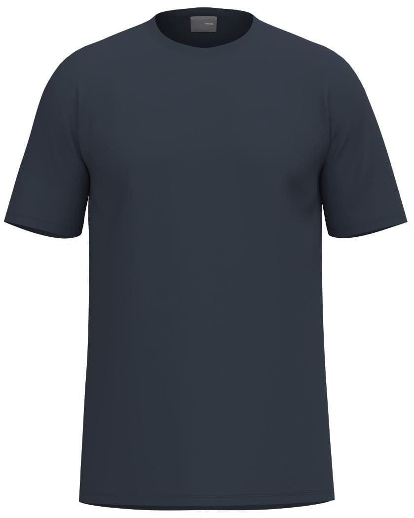 The HEAD Simple Mens Badminton T-Shirt in navy features short sleeves, a crew neckline, and breathable polyester fabric. Displayed on a white background.