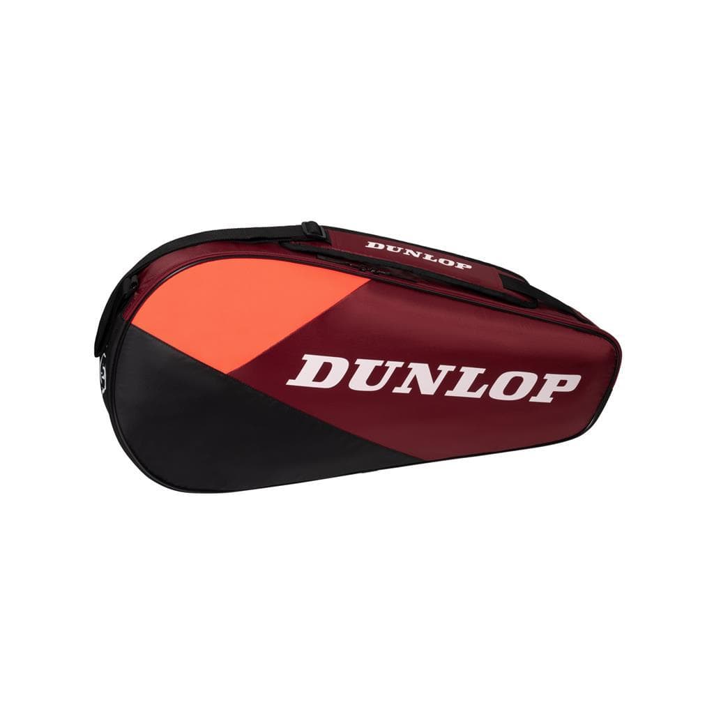 The Dunlop CX Club 3 Badminton Racket Bag, featuring a vibrant black and red design, is perfect for both badminton and tennis players. It's lightweight and equipped with padded backpack straps, ensuring comfortable transportation of your sports gear.