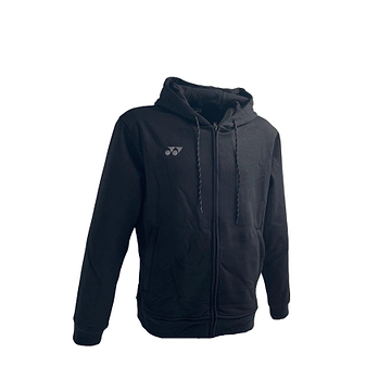 The Yonex YHD2024 Unisex Badminton Hoodie is black with a drawstring hood, small left chest logo, and reflective prints. Its simple and casual design suits everyday wear.