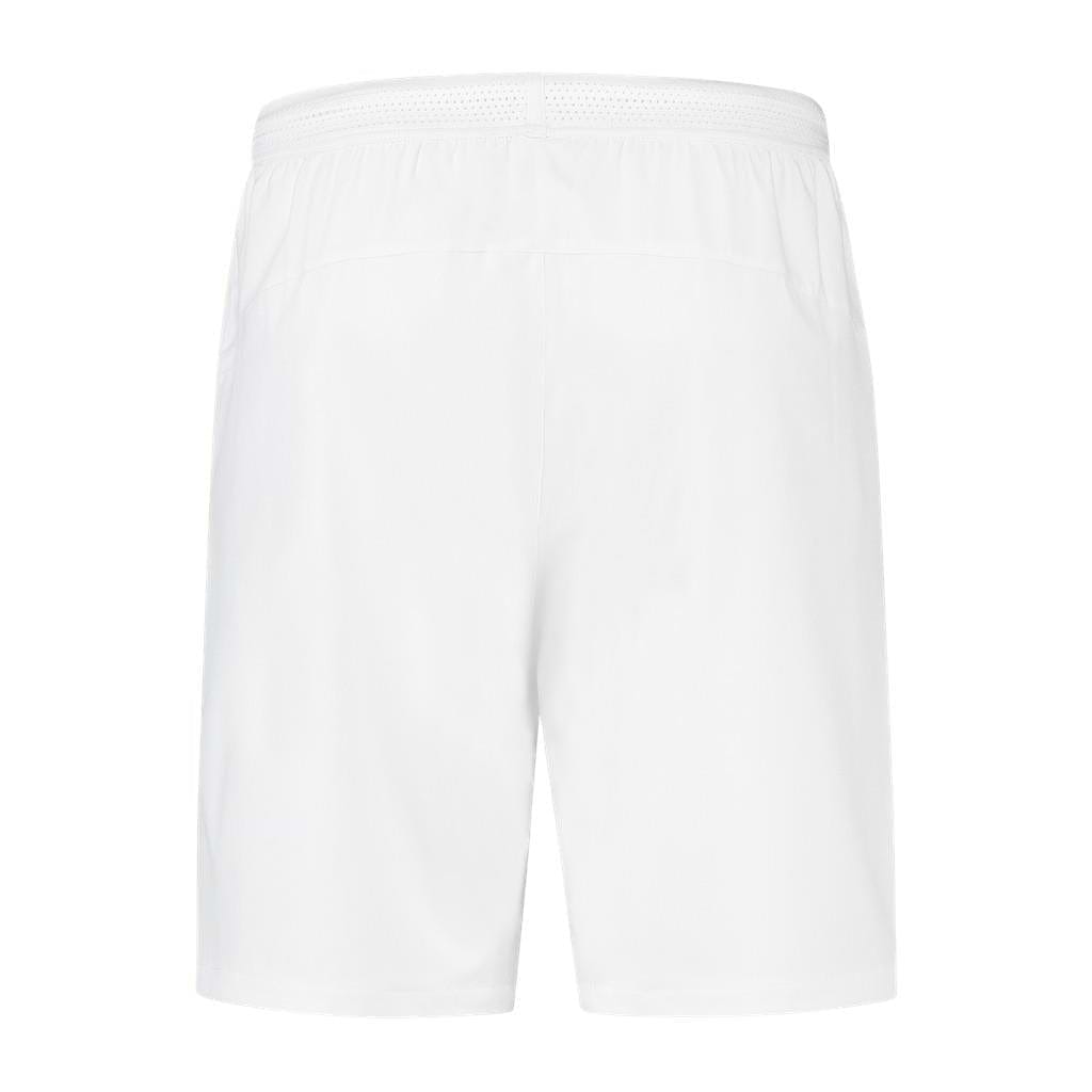 Displayed from the back against a white background are the K-Swiss Hypercourt Men's Shorts in white. These shorts boast a minimalist aesthetic typical of K-Swiss athletic wear, with an elastic waistband and a simple design free from visible logos or patterns.
