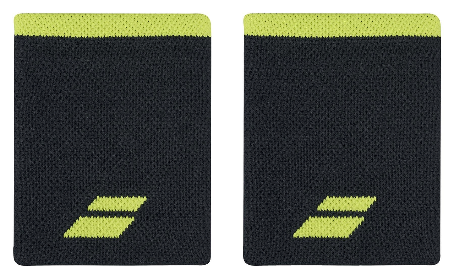 A pair of Babolat wristbands features the distinctive Jumbo Logo, resembling two parallel diagonal lines near the bottom. These grey bands with an Aero-colored top edge are designed for effective perspiration control and are displayed on a plain white background.