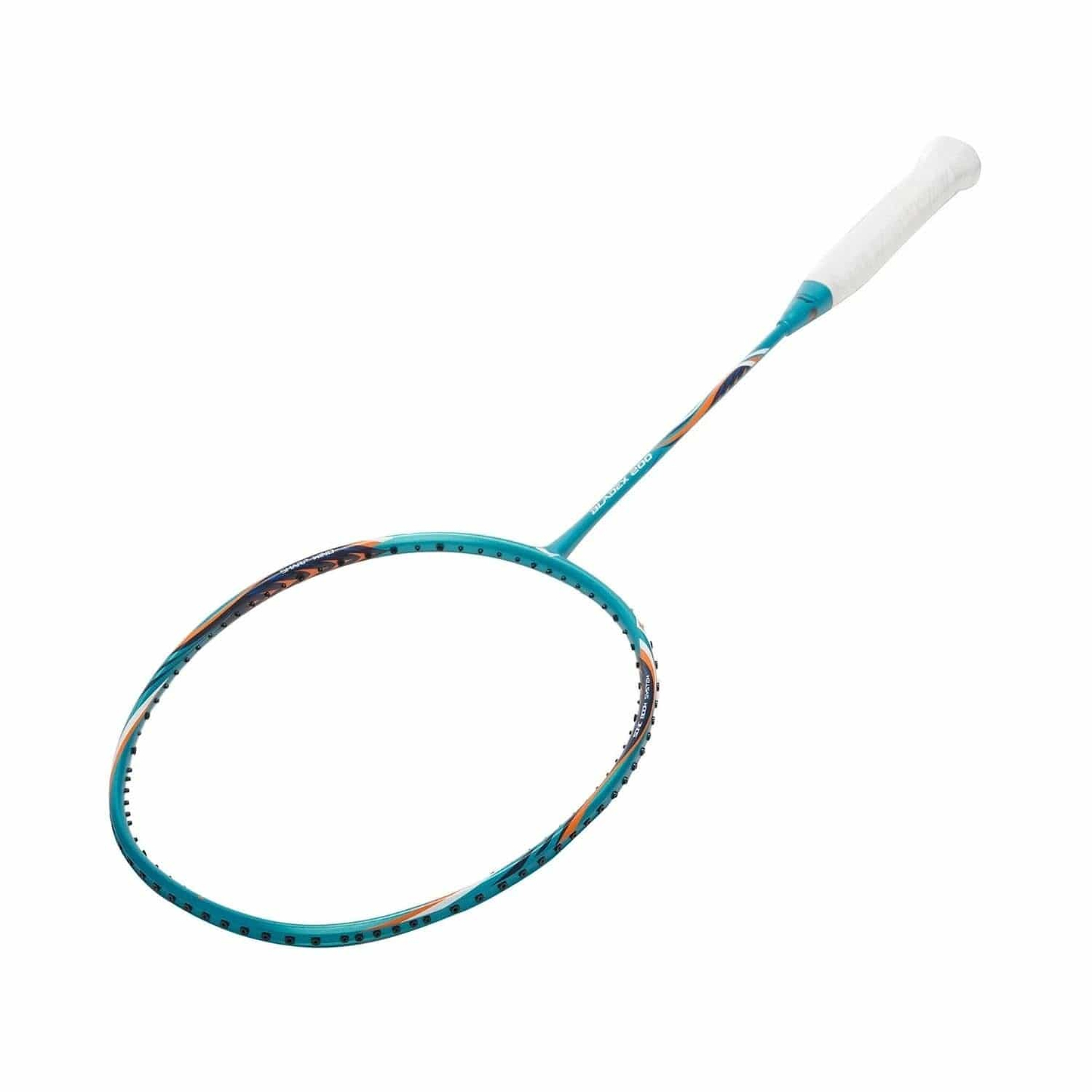 The Li-Ning BladeX 200 3U Badminton Racket in Viridian Green features a white grip and an oval head with a vibrant pattern. Made from high-modulus carbon fibre, its sleek shaft is lightweight yet powerful, combining modern design, sporty elegance, and Accele Tech integration.