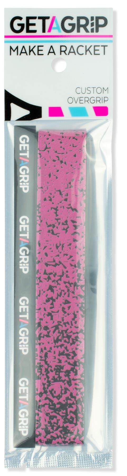 Get a Grip Badminton Overgrip - Looking Sharp by Get A Grip features a pink and black speckled design and comes packaged with the “MAKE A RACKET” slogan—an ideal, practical gift for badminton players.