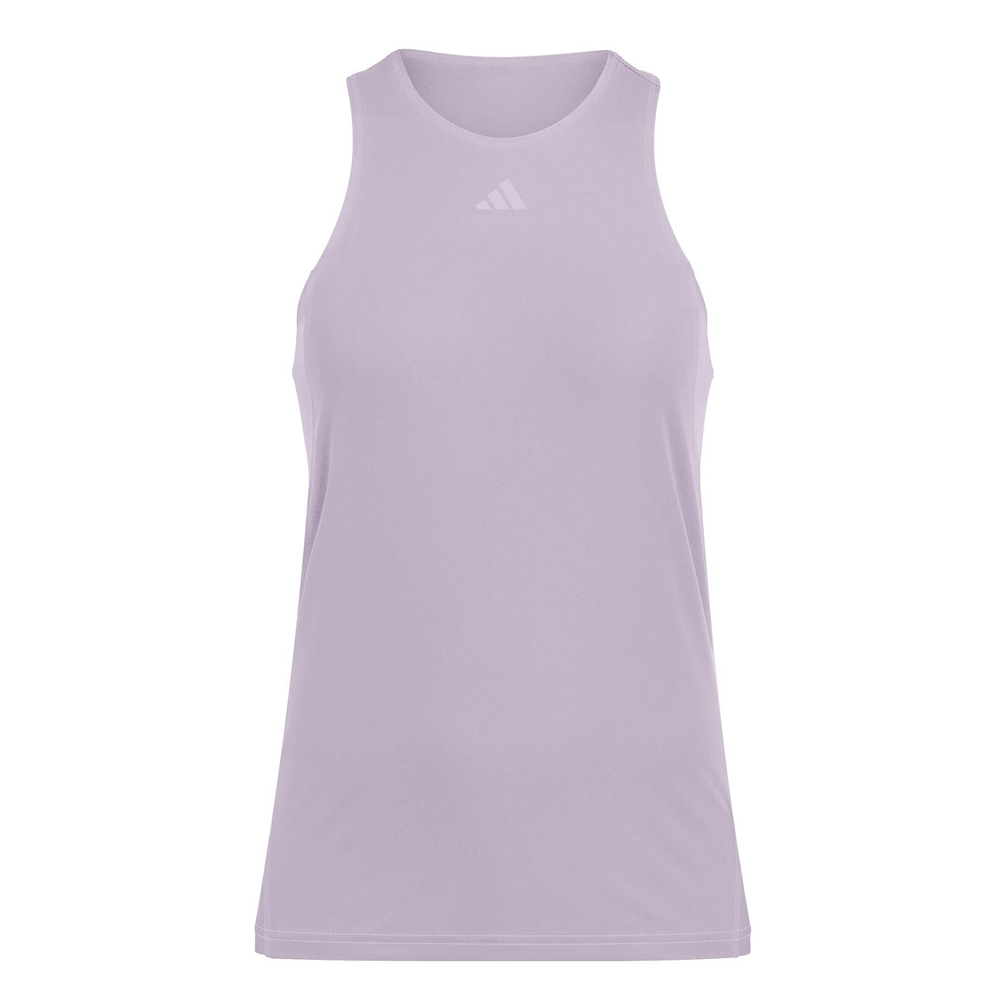 The adidas Womens Club Badminton Tank Top, shown on a white background, is sleeveless and pink with a high neckline and centered logo. Made from recycled materials with CLIMACOOL technology, it offers lightweight stretch ideal for sports and exercise.