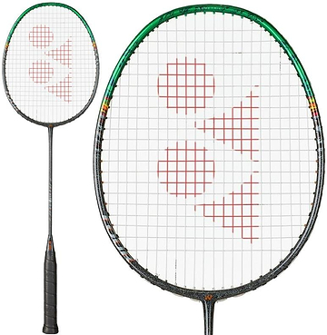 The Yonex Astrox 99 Tour 4U Badminton Racket in Black/Green features a red geometric logo on white strings. Close-up and full views highlight its power and design, showcasing the Yonex brand’s quality craftsmanship.