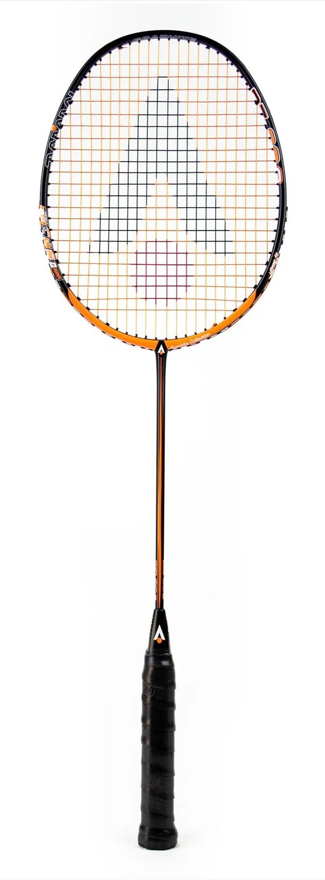 The Karakal Black Zone BZ 30 2.1 Badminton Racket features a dynamic black and orange frame with an isometric head, improving play. Its patterned strings and dark grip handle ensure a sleek, sophisticated look suitable for any match.