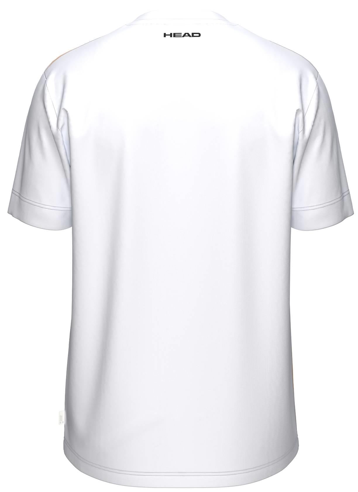 A plain white HEAD Blur Mens Badminton T-Shirt - PUXU seen from the back, featuring "HEAD" in black near the collar. This HEAD t-shirt delivers a sleek style ideal for athletes and fans.