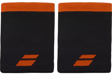 The Babolat Logo Jumbo Wristbands in black and red, shown side by side on a white background, are perfect sweat-absorbing tennis accessories from Babolat.