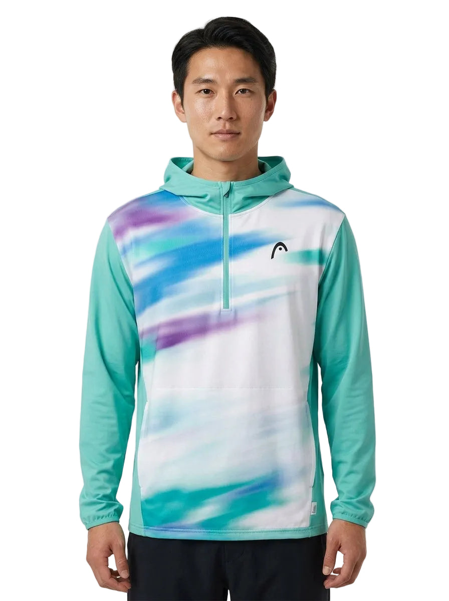 Badminton 1/4 zip hoodie — On Model - Upper Body | Generated by Modelize