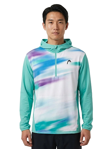 Badminton 1/4 zip hoodie — On Model - Upper Body | Generated by Modelize
