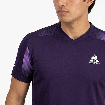Men's performance badminton t-shirt — On Model - Close-up Detail | Generated by Modelize