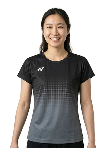 Yonex YTL5 Womens Badminton T-Shirt - Shadow / Black — On Model - Upper Body | Generated by Modelize
