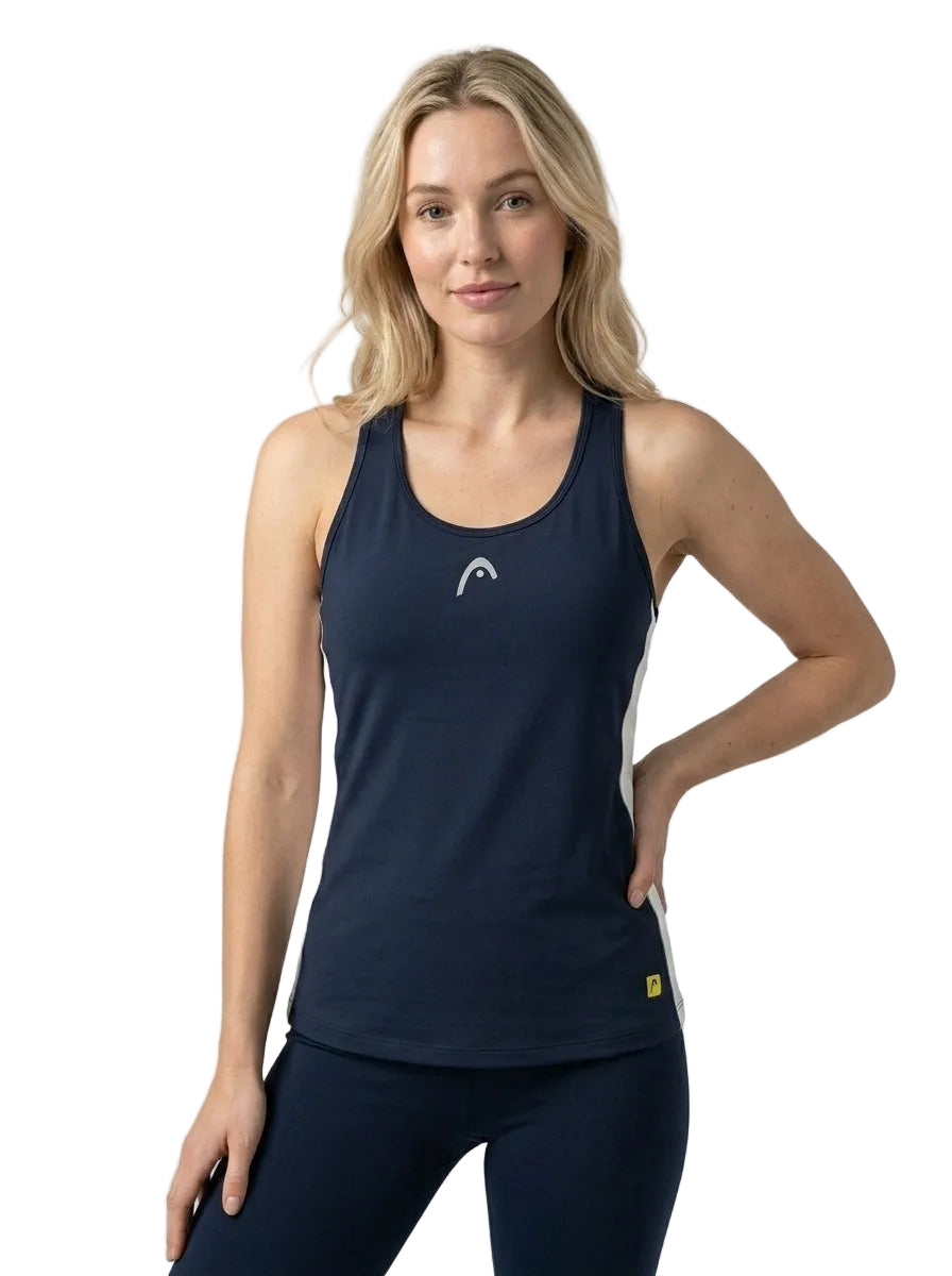 HEAD Spirit Womens Badminton Tank Top - Navy — On Model - Upper Body | Generated by Modelize
