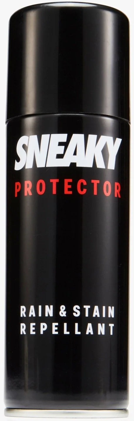 Black can of Sneaky Spray Shoe Protection - 200ml by Sneaky, a powerful sneaker protector and water repellent shoe spray, featuring “SNEAKY” in white, “PROTECTOR” in red, and product details in white text below.