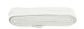 A neatly coiled Shoestring Flat 9mm Badminton Shoe Lace in white, measuring 140cm, is isolated on a plain white background.