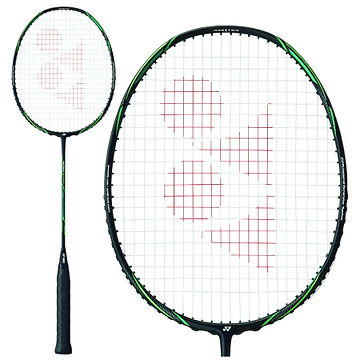 A close-up of a Yonex Astrox Nextage 4U badminton racket in Black/Green, ideal for club-level players.