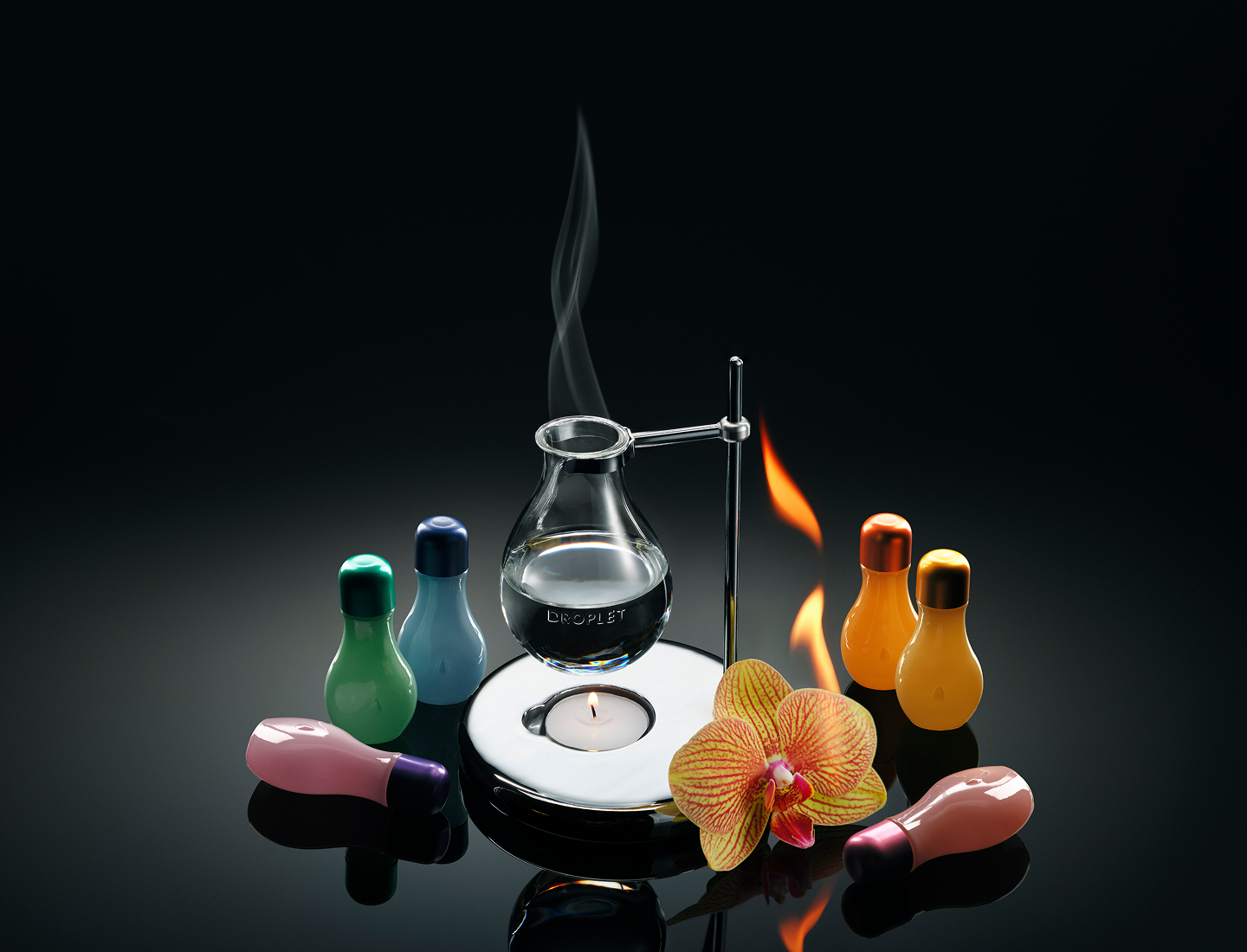 The Droplet Scent Burner with a lit tealight
