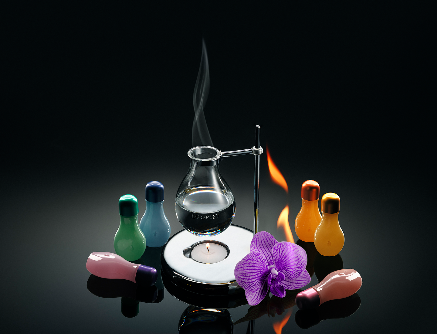 The Droplet Scent Burner with a lit tealight