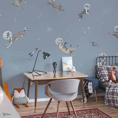 Doggy Gravity wallpaper in Sky by Coordonne — interior