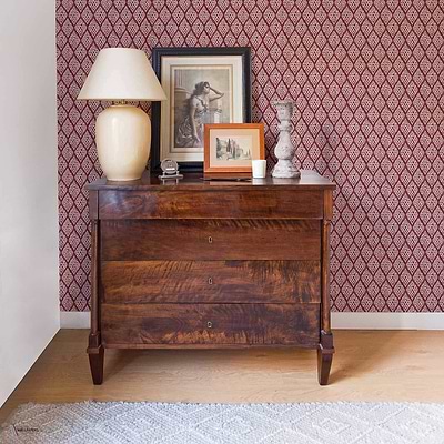 Kasuri wallpaper in Wine by Coordonne — interior