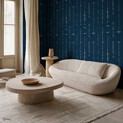 Miura wallpaper in Indigo by Coordonne — interior