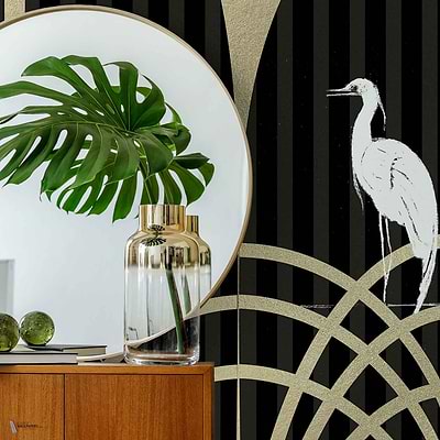 Tassel Metallics wallpaper in Gold by Coordonne — interior