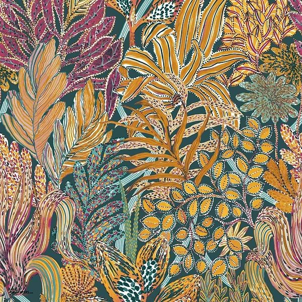 Borrommee wallpaper-Casamance-Petrole/Multico-Roll-Selected-Wallpapers-Interiors