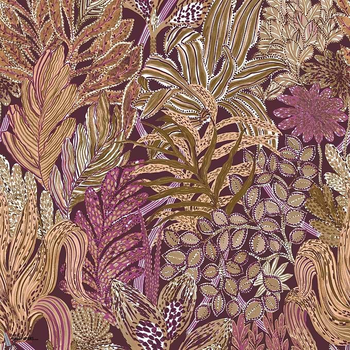 Borrommee wallpaper-Casamance-Pourple-Olive-Roll-Selected-Wallpapers-Interiors
