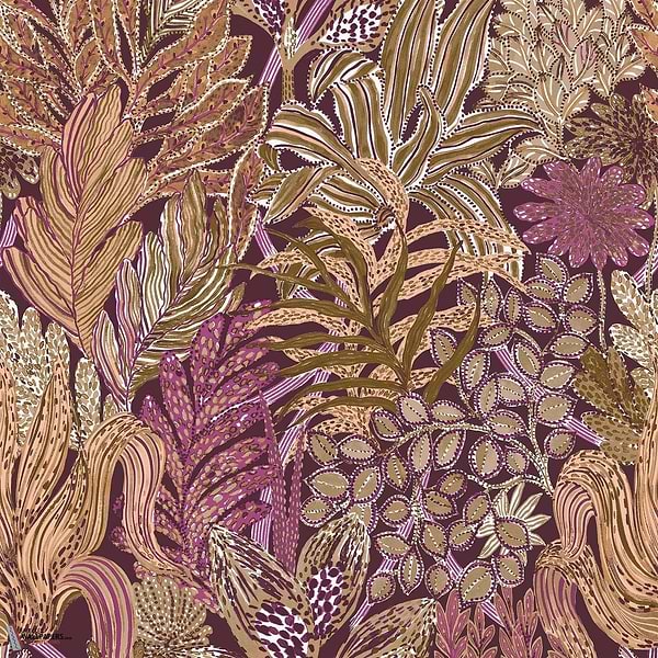 Borrommee wallpaper-Casamance-Pourple-Olive-Roll-Selected-Wallpapers-Interiors