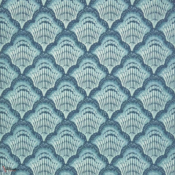 Calico Shell wallpaper-1838 wallcoverings-Aqua-Roll-Selected Wallpapers-Interiors