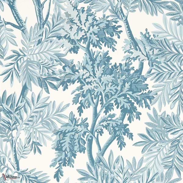 Tapestry trees wallpaper-Sanderson-Pottery blue-Roll-Selected Wallpapers-Interiors