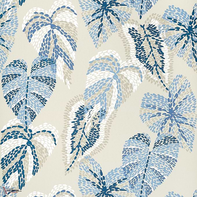 Delila wallpaper-Thibaut-Blue and beige-Roll-Selected Wallpapers-Interiors