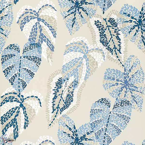 Delila Tapete-Thibaut-Blue and beige-Rolle-Selected Wallpapers-Interiors