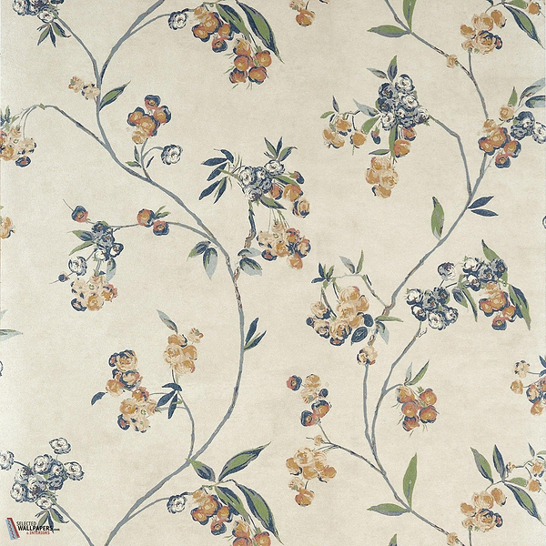 Edo Bloom wallpaper-Anna French-Apricot and slate on pearl-Roll-Selected Wallpapers-Interiors