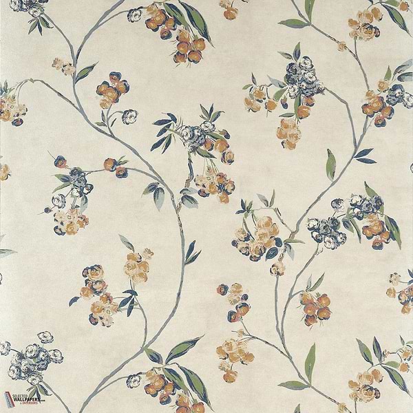 Edo Bloom wallpaper-Anna French-Apricot and slate on pearl-Roll-Selected Wallpapers-Interiors