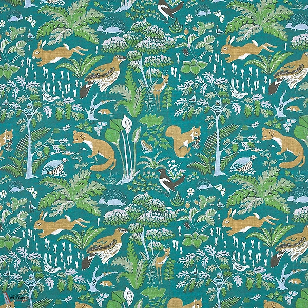 En Foret wallpaper-Pierre Frey-Turquoise-Meter (M1)-Selected-Wallpapers-Interiors