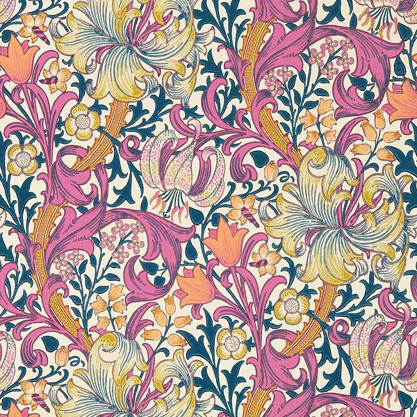 Golden Lily-wallpaper-Morris & Co-Pink Fizz-Roll-Selected-Wallpapers-Interiors