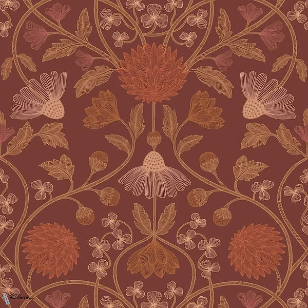Hippolyte wallpaper-Casamance-Bordeaux/Cuivre-Roll-Selected Wallpapers-Interiors