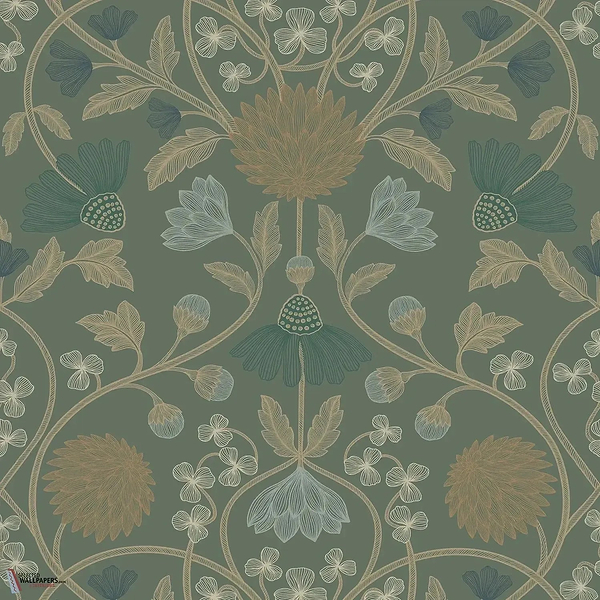 Hippolyte wallpaper-Casamance-Vert de Gris/Dore-Roll-Selected Wallpapers-Interiors