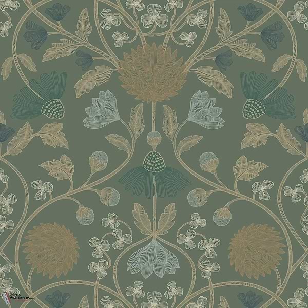 Hippolyte wallpaper-Casamance-Vert de Gris/Dore-Roll-Selected Wallpapers-Interiors